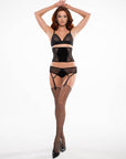 Adore Chloe Sheer Desire Bralette, Cinture And Panty With Garters