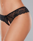 Allure Open Panty With Lace And Mesh Front With Dual Bow Trim & Lace Back With Dual Straps