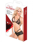 Kitten Lace & Wet Look Top & Shorts Set