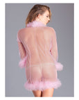 Sheer Robe With Feather Trim