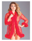 Sheer Robe With Feather Trim