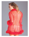 Sheer Robe With Feather Trim