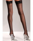 Sheer Lace-Top Thigh Highs With Back Seam