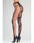 Floral Fishnet Tights With Side Lacing Crotchless