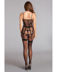 Sheer Crotchless Bodystocking With Mock Garterbelt