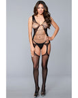 Sleeveless Suspender Bodystocking With Cut Outs