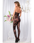 Floral Lace Bodystocking With Keyhole & Bow Accents