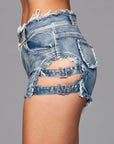 Denim Shorts With Buckle Sides