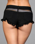 Denim Shorts With Fishnet Cutout