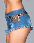 Denim Shorts With Fishnet Cutout