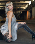 Kixies Kaylee Grey Shimmer Thigh High Tights