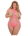 Forever Mesh Cupless And Crotchless Halter Teddy with Split Back