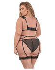 Ruffled Bra, Stirrup Garter And Split Crotch Panty Set