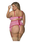 Tickled Pink High Neck Bra, Gartered Waist Cincher And Thong Set