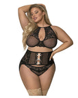 Passion Point High Neck Bra, Gartered Waist Cincher And Thong Set