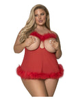Marabou Cupless And Crotchless Baby Doll Set