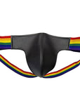 Rouge Garments Leather Jock Strap with Multicolour Pride Stripes