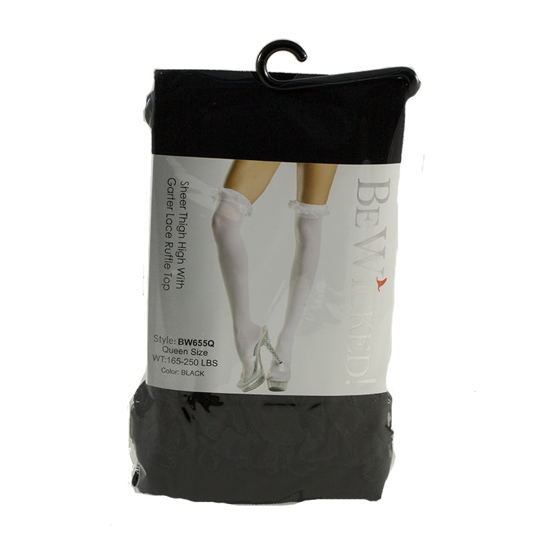 Sheer Thigh Highs With Garter Lace Ruffle Top