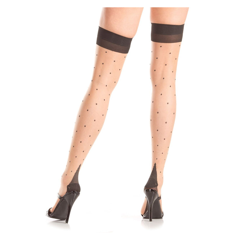 Polka Dot Nude Thigh Highs With Cuban Heel