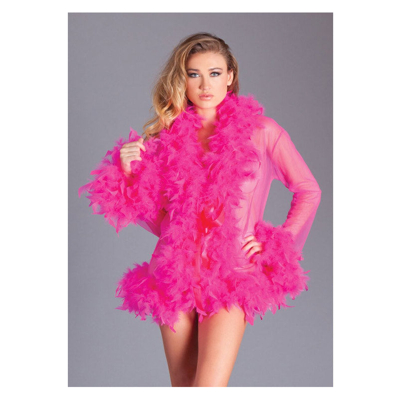 Sheer Feather Trim Robe