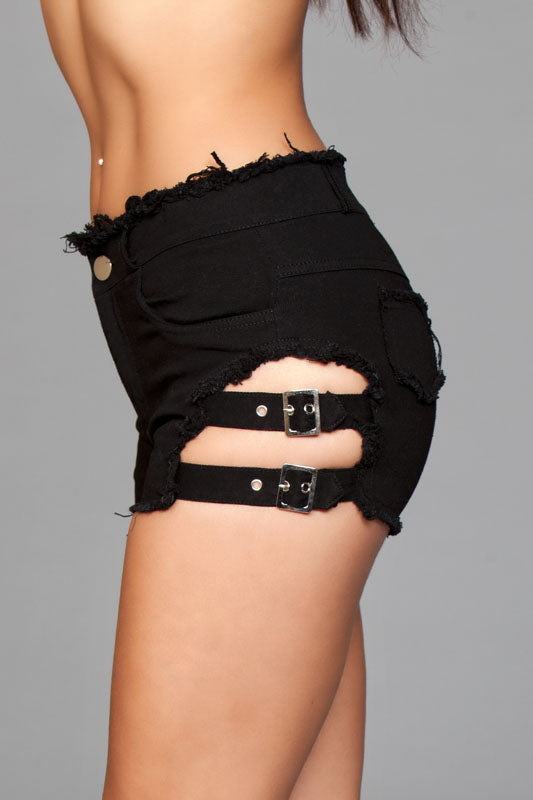 Denim Shorts With Buckle Sides