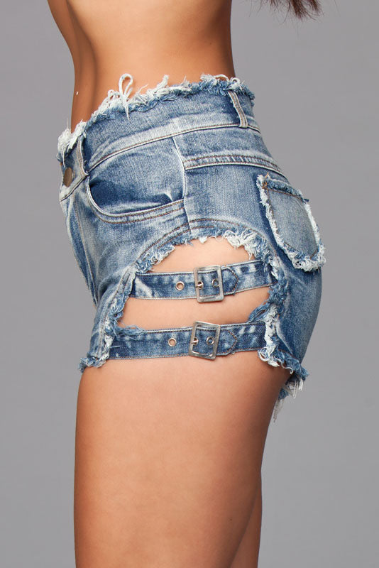 Denim Shorts With Buckle Sides