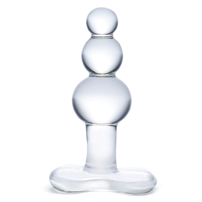 4 Inch Beaded Glass Butt Plug with Tapered Base