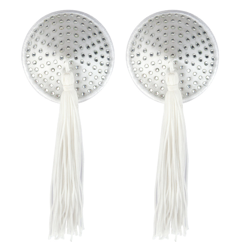 White Satin With White Stone &amp; Tassel Pasties