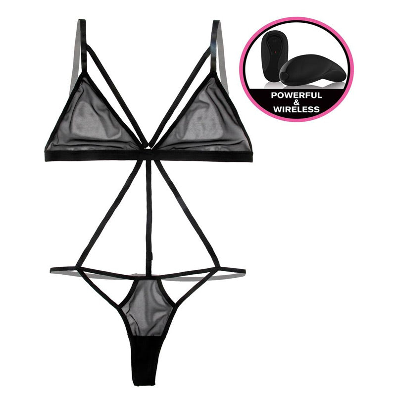 Remote Controlled Vibrating Extra Strappy Lace Teddy
