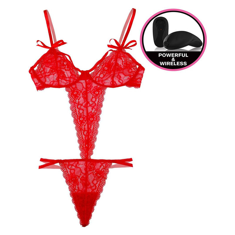 Remote Controlled Vibrating Strappy Lace Teddy