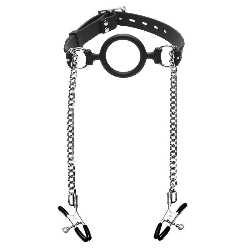 Mutiny Silicone O-Ring Gag With Nipple Clamps