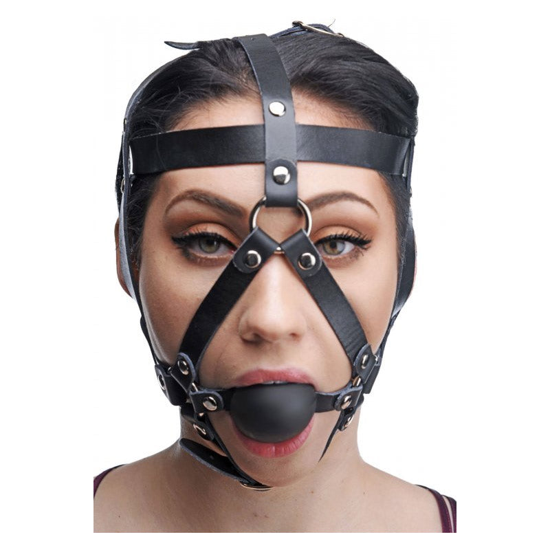 Leather Head Harness with Ball Gag
