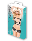 Naughty Faux Leather Buckle Up Open Top & G String Set