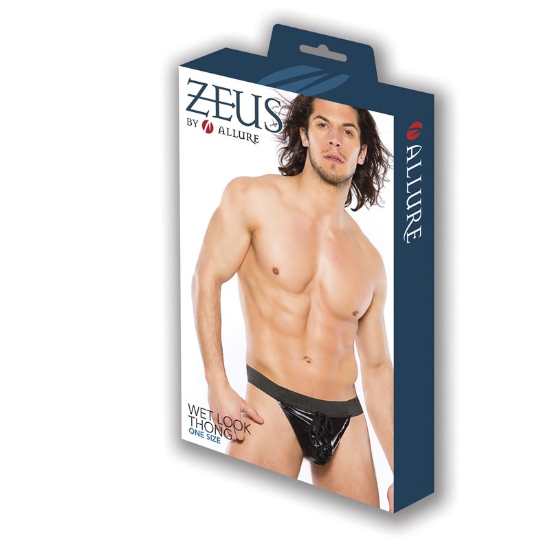 Zeus Wet Look Thong With Lace Up Front