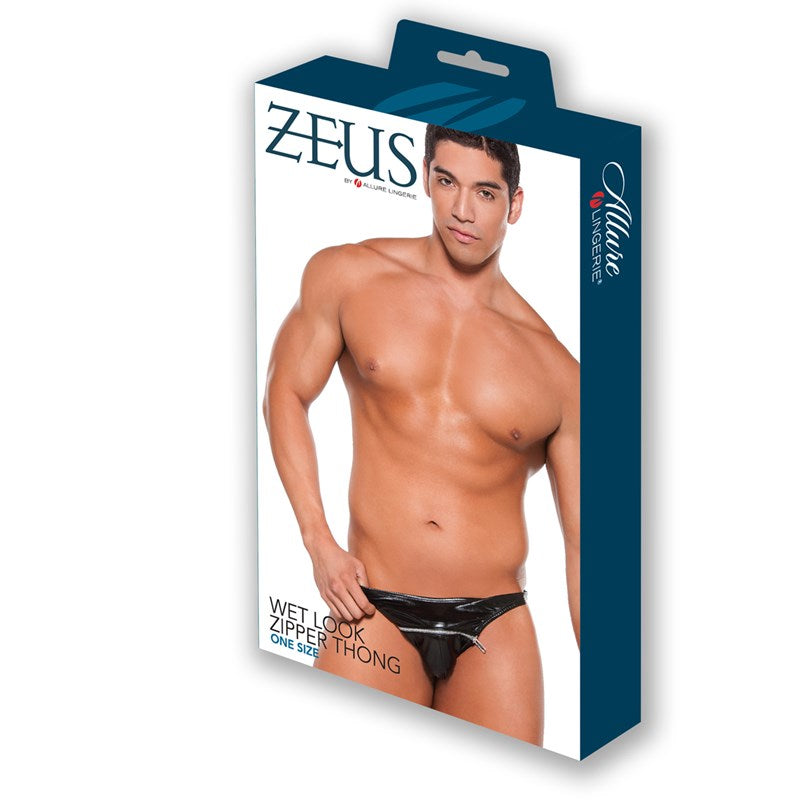 Zeus Wet Look Zipper Stud Thong