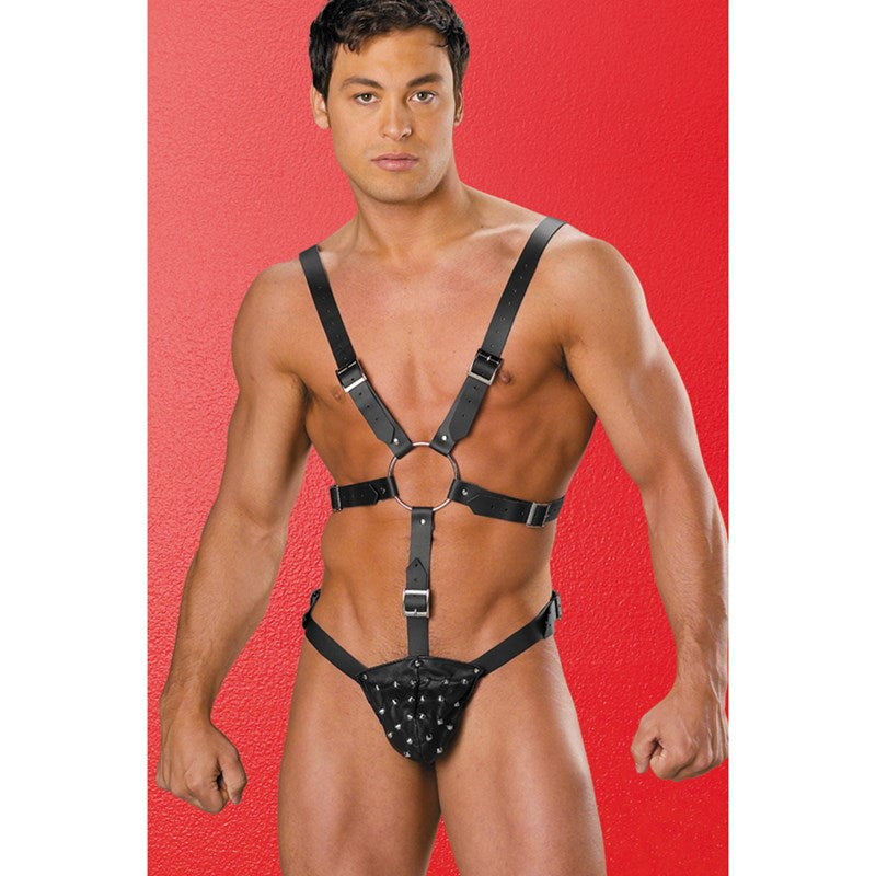 Xoxo Leather Sexy Harness With Studded Pouch