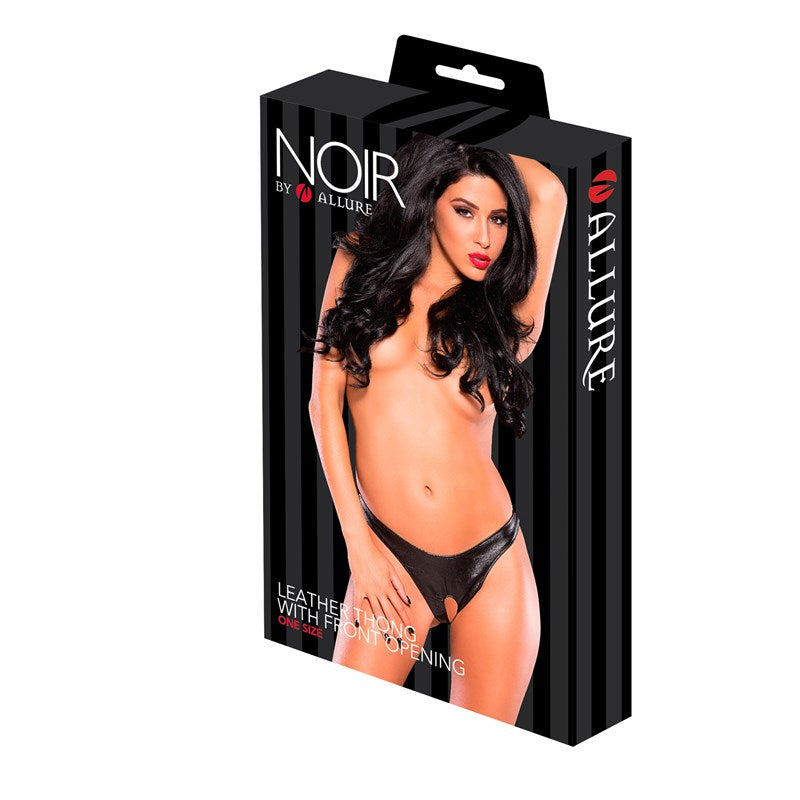 Noir Leather Thong With Front Opening