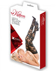 Kitten Floral Lace & Wet Look Tights With G String