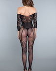 Lace Crotchless Bodystocking With High Waist Garter Detail