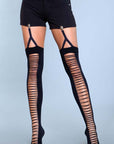 Lace Up Illusion Opaque Thigh Highs With Attached Garter