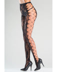 Floral Fishnet Tights With Side Lacing Crotchless