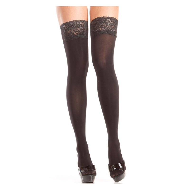 Stay Up Opaque Thigh High With Ribbon Back