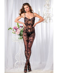 Floral Lace Bodystocking With Keyhole & Bow Accents