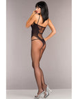 Opaque Crotchless Bodystocking With Lace