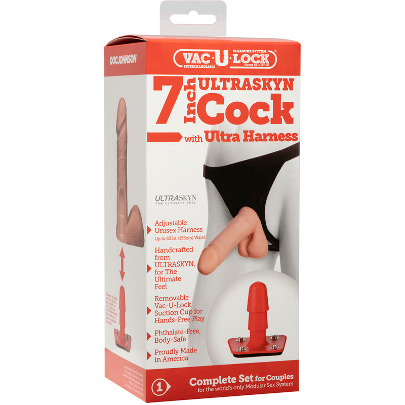 Vac-U-Lock 7 Inch Cock With Ultra Harness - Non-retail Packaging