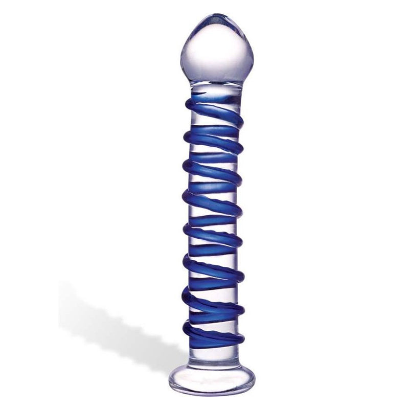 Blue Spiral Glass Dildo