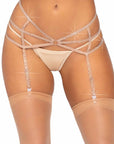 Leg Avenue - Strappy Elastic Rhinestone Garter Belt With O-Ring