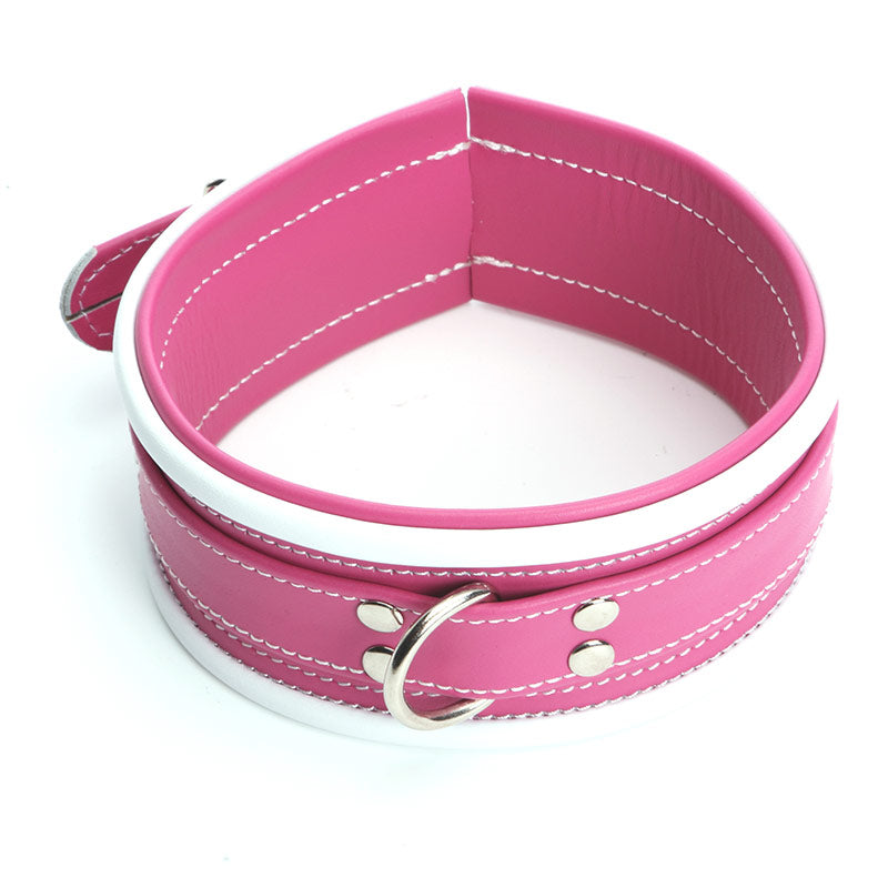 Genuine Leather Pink &amp; White Neck Collar - Packed In Sealed Foil Bags