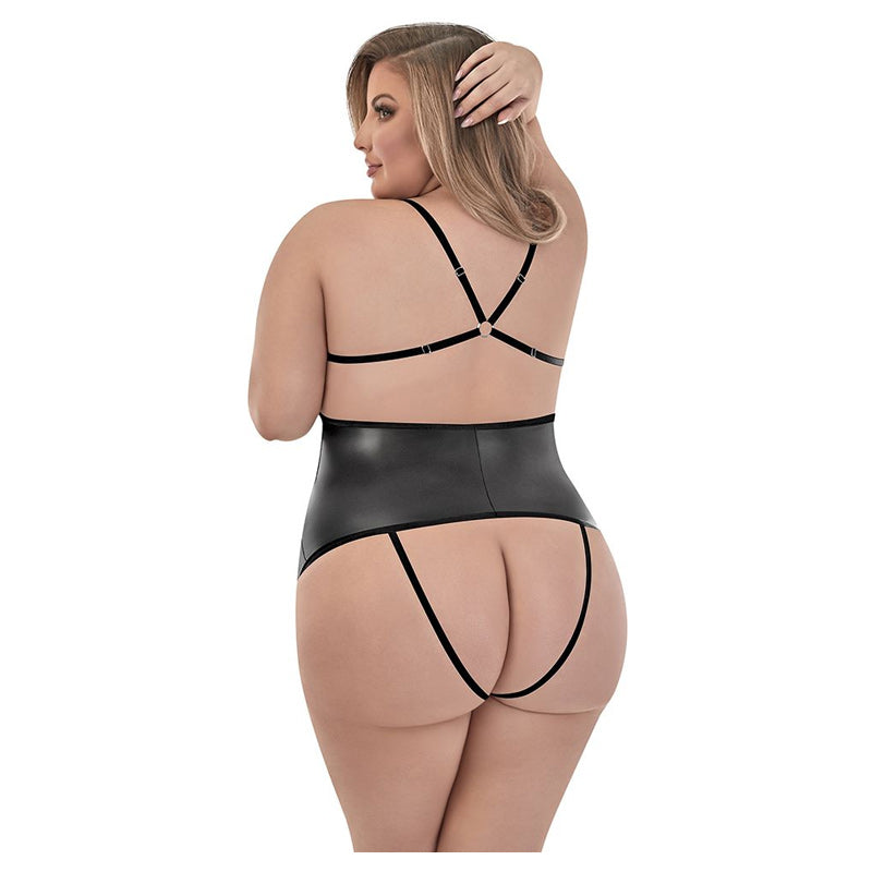 Matte Onyx Cupless Chemise with attached Crotchless Panty