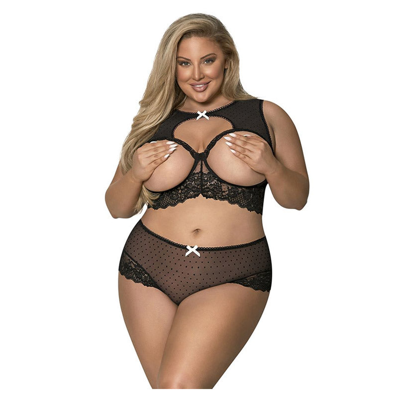 Passion Point Open Cup High Neck Bra And Split Crotch Skirt Panty